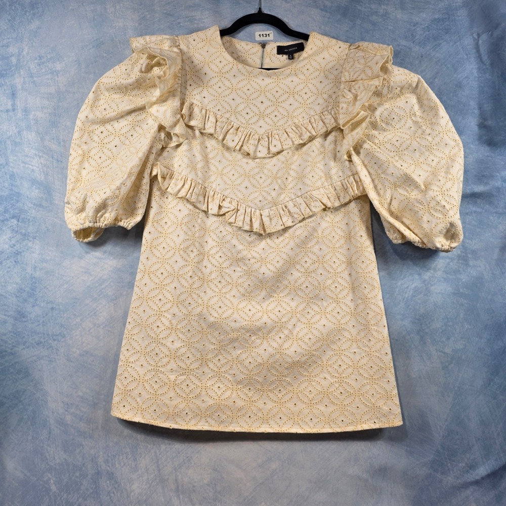 En Saison Eyelet Ruffle Puff Sleeve Mini Dress Cream Women Small Zip Back - Picture 1 of 8